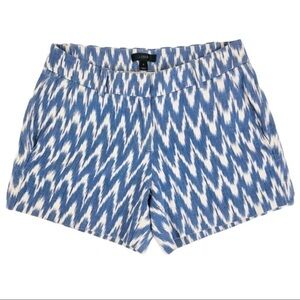 J. Crew Womens Blue & White Shorts Ikat Print Zig Zag 4" Inseam Pockets Size 0